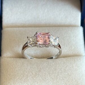 Princess Cut 1.50 ct Lab created Pink & White Topaz Ring Sterling Silver Sz 7